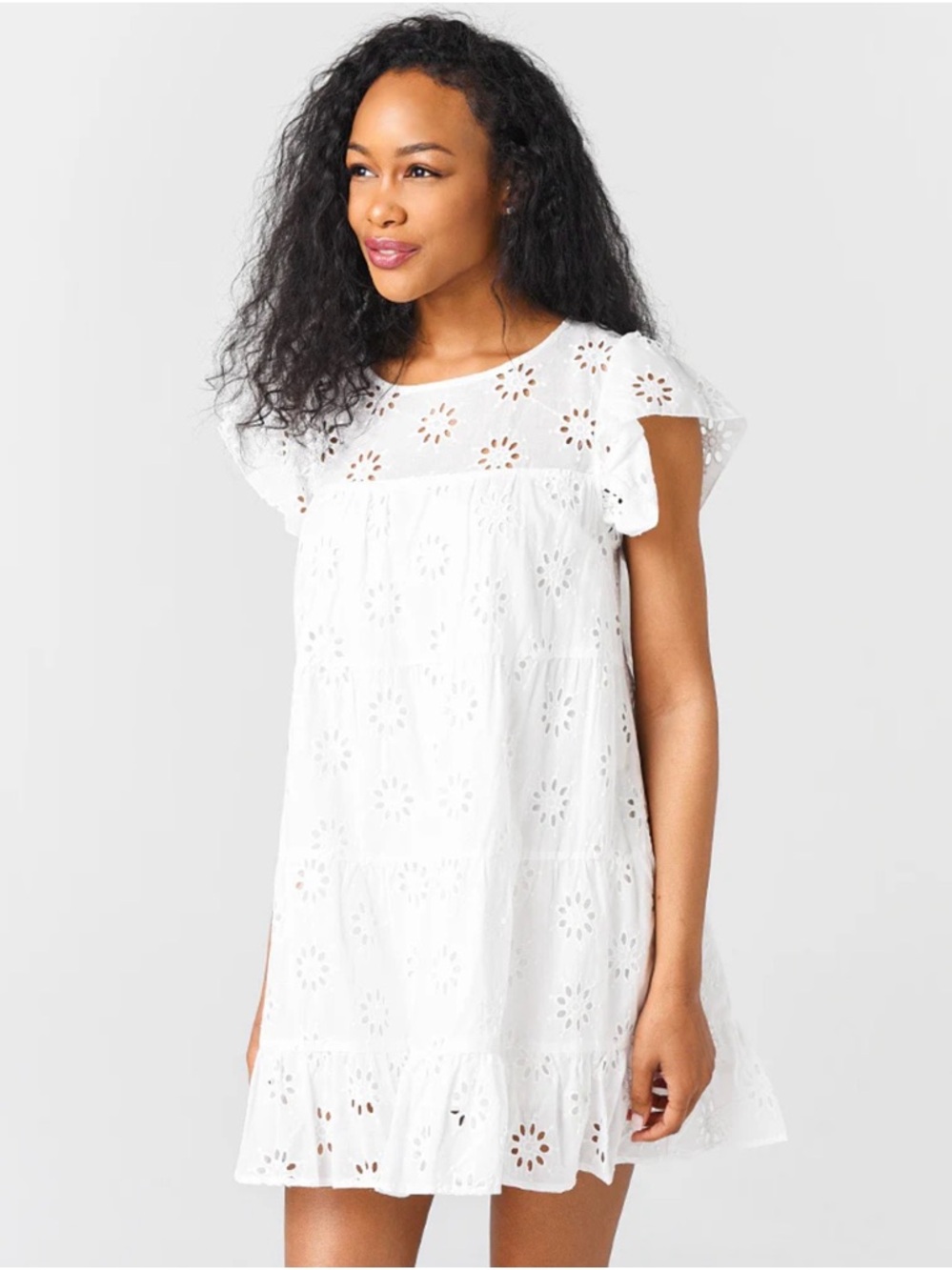 ENTRO Women's Eyelet Lace Tiered Dress Size Medium